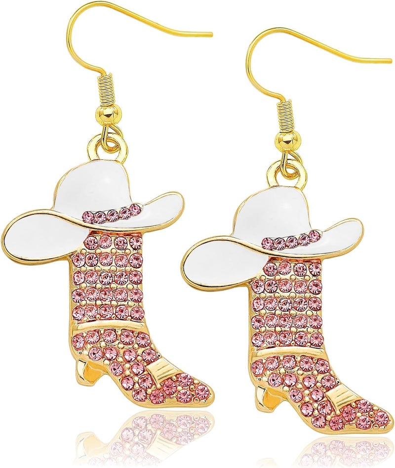 RechicGu Rhinestone Western Boots Earrings Cowgirl Cowboy Enamel Hat Bohemian Rodeo Boot Drop Dangle Earrings for Women - Image 2